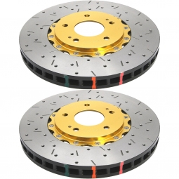 DBA 5000 Series 2-Piece Front Rotors (Drilled & Slotted, Gold, Pair), '15-'19 WRX