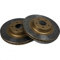 DBA Street Series Front Rotors (Drilled & Slotted, Gold, Pair), '04-'17 STi