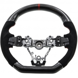 SMY Carbon Fiber D-Shaped Alcantara Steering Wheel w/ Red Stripe, '15-'21 WRX & STi