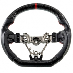 SMY Forged Carbon Fiber D-Shaped Leather Steering Wheel w/ Red Stripe, '15-'21 WRX & STi