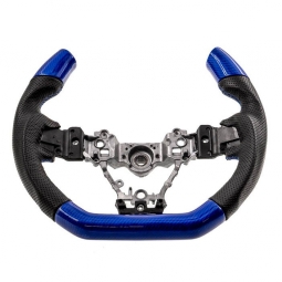 SMY C-Style Blue Carbon Fiber D-Shaped Leather Steering Wheel, '15-'21 WRX & STi