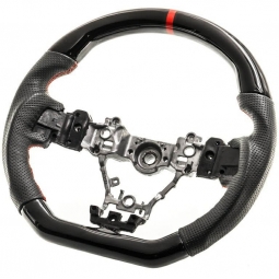 SMY D-Shaped Leather Steering Wheel (Piano Black w/ Red Stripe), '15-'21 STi & '15-'21 WRX