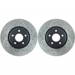 StopTech Rear Brake Rotors (Drilled & Slotted, Pair), 2008-2014 WRX