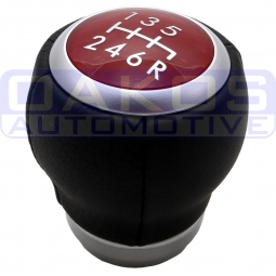 Subaru (OEM) STi Leather Shift Knob (6MT, Red Top), '04-'21 STi, '15+ WRX & '13+ BRZ/FR-S/86