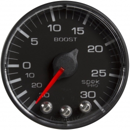 AutoMeter SPEK-PRO Boost Gauge (52mm, 30 In. Hg - 30 PSI, Black/Black, AntiGlare Lens)