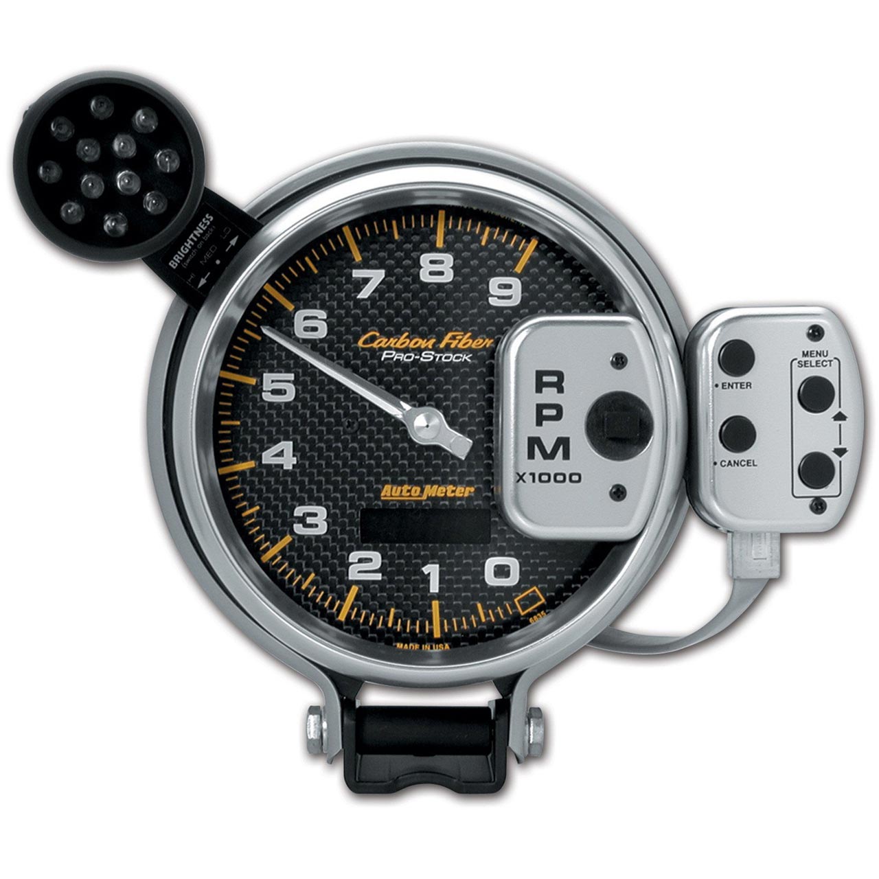 5 Tachometer Auto Meter P23822 Gauge W/Shift Light & Peak Mem Spek-Pro 5 Silver/Black 8K RPM 