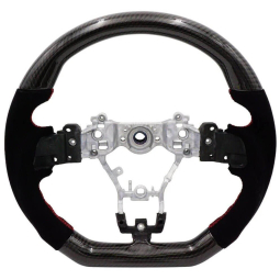 BLOX Racing Carbon/Alcantara Steering Wheel w/ Red Stitching, '15-'21 WRX & STi