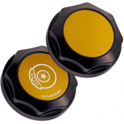 IAG Revolve Brake Fluid Cap (Black w/ Gold Insert), '02-'26 WRX, '04-'21 STi & '13+ BRZ/86