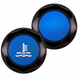 IAG Revolve Coolant Tank Cap (Black w/ Blue Insert), '02-'26 WRX, '04-'21 STi & '13+ BRZ/86