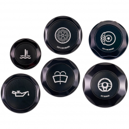IAG Revolve Engine Bay Dress Up Cap Kit (Black w/ Black Inserts), '02-'07 WRX & '04-'07 STi