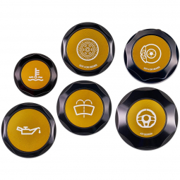 IAG Revolve Engine Bay Dress Up Cap Kit (Black w/ Gold Inserts), '02-'07 WRX & '04-'07 STi