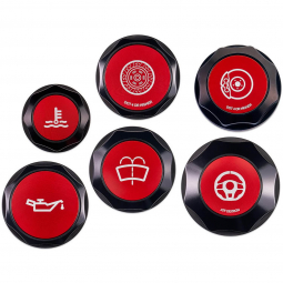 IAG Revolve Engine Bay Dress Up Cap Kit (Black w/ Red Inserts), '02-'07 WRX & '04-'07 STi