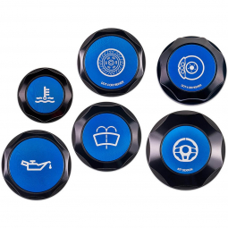 IAG Revolve Engine Bay Dress Up Cap Kit (Black w/ Blue Inserts), '08-'14 WRX & '08-'14 STi