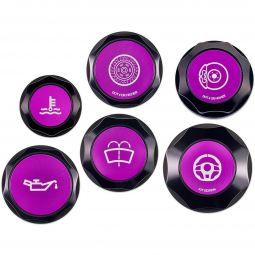 IAG Revolve Engine Bay Dress Up Cap Kit (Black w/ Purple Inserts), '08-'14 WRX & '08-'14 STi