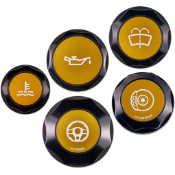 IAG Revolve Engine Bay Dress Up Cap Kit (Black w/ Gold Inserts), '15-'21 STi