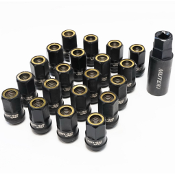 Muteki HR38 Open Ended Lug Nuts (12x1.5mm, 38mm Long, Black Chrome w/ Yellow Ring)