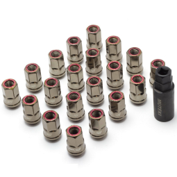 Muteki HR38 Open Ended Lug Nuts (12x1.5mm, 38mm Long, Titanium Chrome w/ Red Ring)
