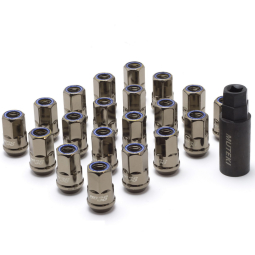 Muteki HR38 Open Ended Lug Nuts (12x1.5mm, 38mm Long, Titanium Chrome w/ Blue Ring)