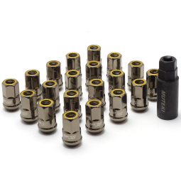 Muteki HR38 Open Ended Lug Nuts (12x1.5mm, 38mm Long, Titanium Chrome w/ Yellow Ring)