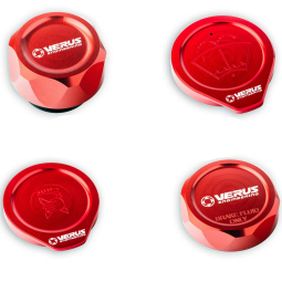 Verus Engine Bay Cap Kit w/ FHS Style Oil Cap (Anodized Red), '08-'14 WRX & STi